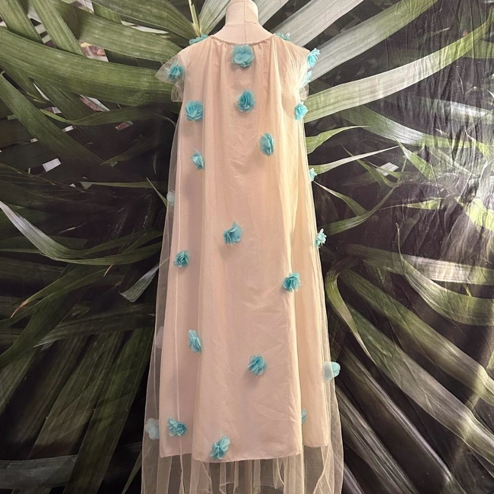 Cream and Blue Midi Sundress with Spaghetti Straps - Picture 5 of 7